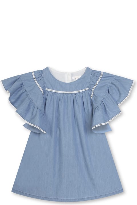 Dresses for Girls Chloé Medium Blue Dress With Ruffle And Ladder Stitch Detailing