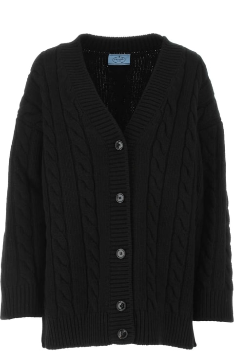 Clothing Sale for Women Prada Black Wool Blend Oversize Cardigan