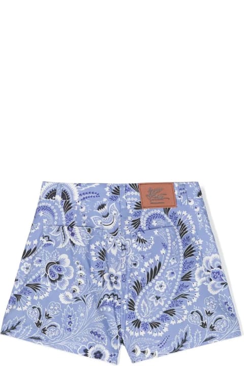 Fashion for Kids Etro Light Blue Denim Shorts With Paisley Motif