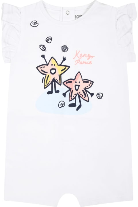 Kenzo Kids Kenzo Kids White Romper For Baby Girl With Starfish And Logo