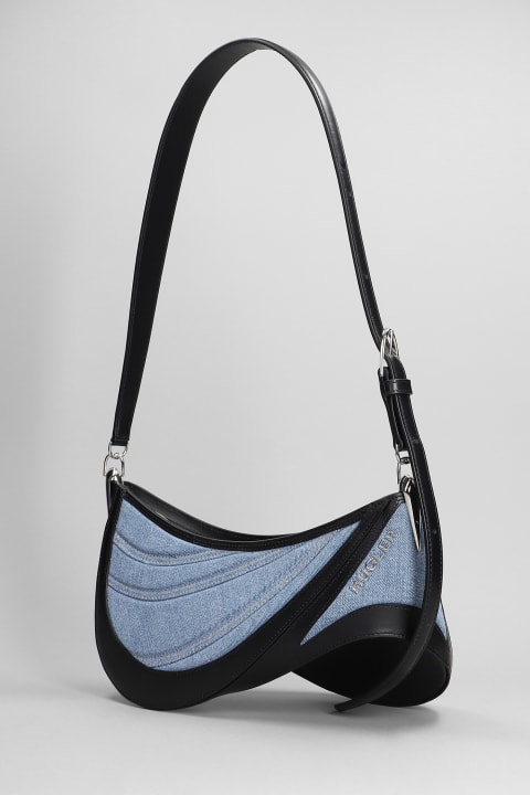 Mugler for Women Mugler Shoulder Bag In Blue Leather And Fabric