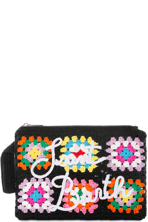 Luggage for Women MC2 Saint Barth Parisienne Black Crochet Pouch Bag With Saint Barth Embroidery