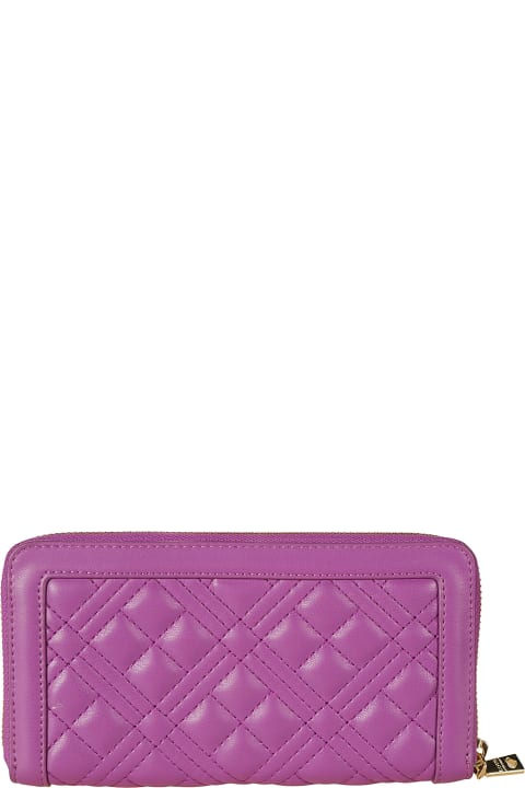 Wallets for Women Love Moschino Logo Plaque Quilted Zip-around Wallet