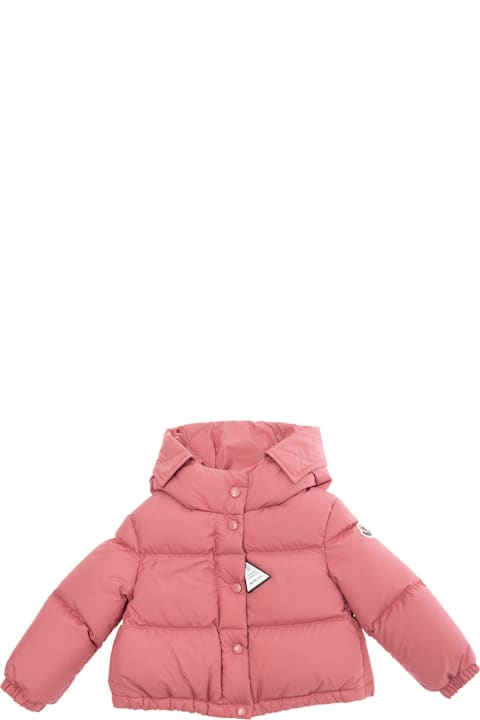 ベビーガールズ トップス Moncler 'laurie' Pink Hooded Down Jacket With Logo Patch In Tech Fabric Baby