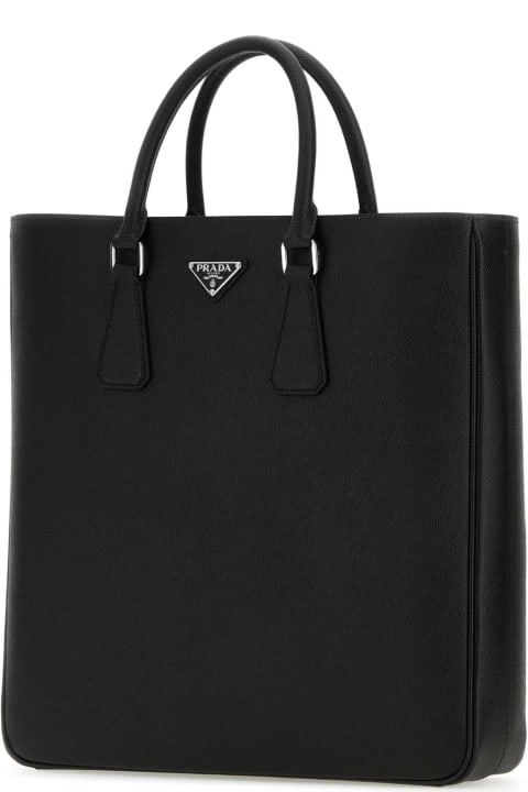 Totes for Men Prada Black Leather Shopping Bag