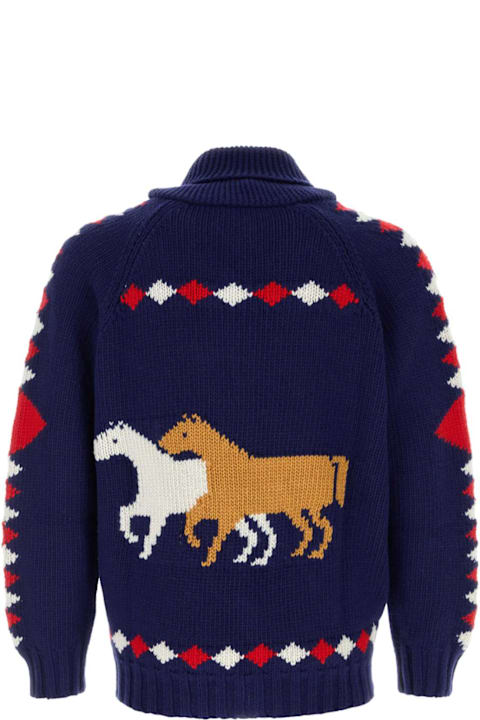 سترات لـ القسم الرجالي Bode Blue Wool Diamond Cardigan