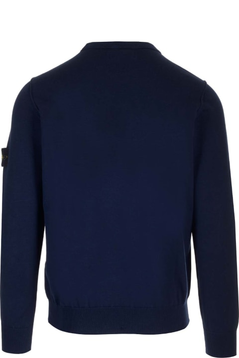 Blue Crew-neck Cotton Sweater