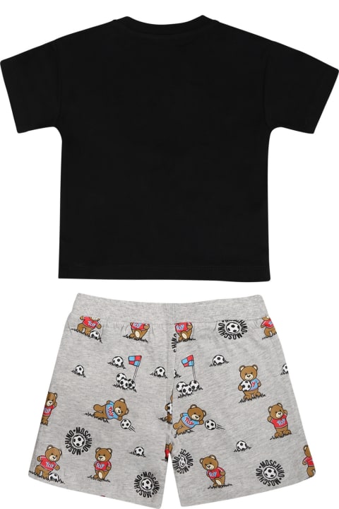 Bottoms for Baby Boys Moschino Black Suit For Baby Boy With Teddy Bear And Logo