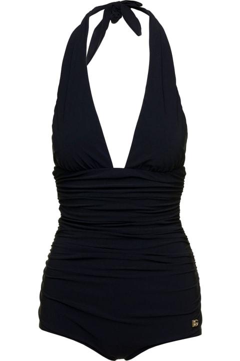 Black Swimsuit With Wide Halter Neckline Woman Dolce & Gabbana