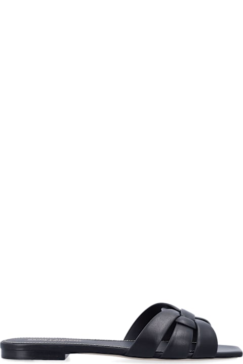 Saint Laurent Leather Tribute Flat Sandals