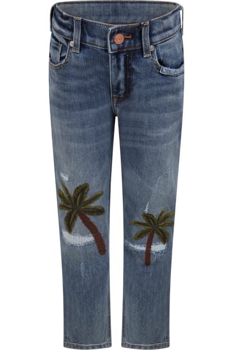 Blue Jeans For Boy With Palm Tees