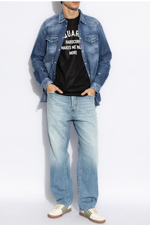 Homeware Dsquared2 Black Crewneck T-shirt With Logo Printed On The Front In Cotton Man