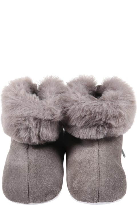Gray Shoes For Babykids With Faux Fur
