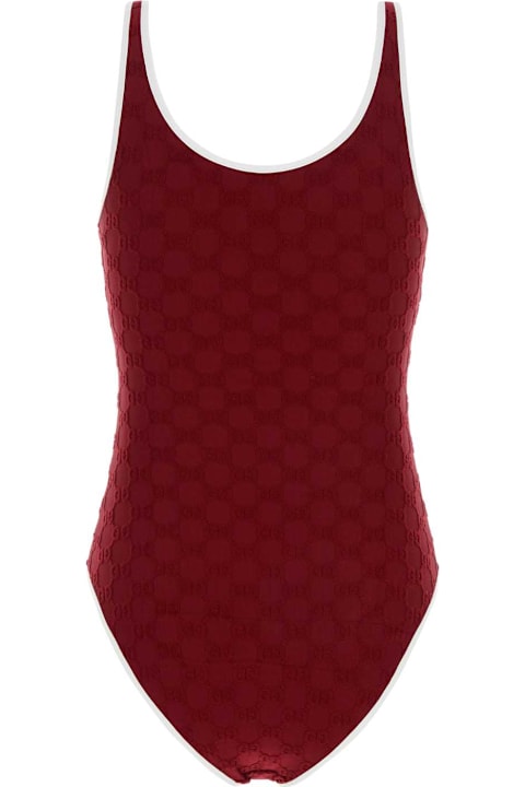 Swimwear for Women Gucci Burgundy Stretch Terry Fabric Swimsuit