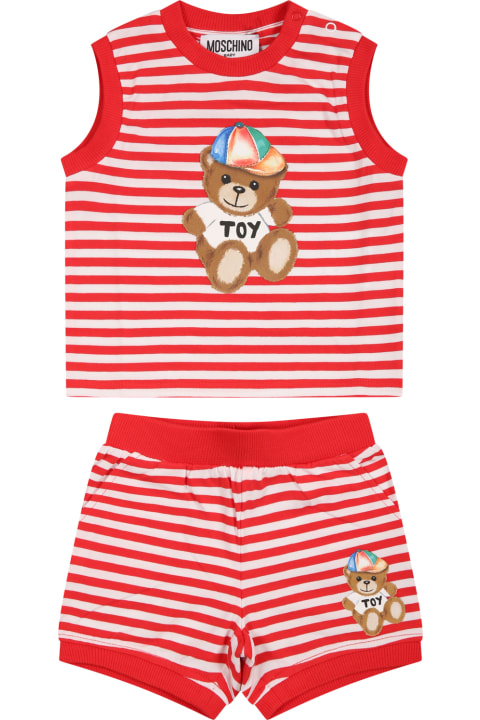 Moschino for Kids Moschino Red Suit For Baby Boy With Teddy Bear