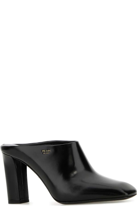 Flat Shoes for Women Prada Black Leather Mules