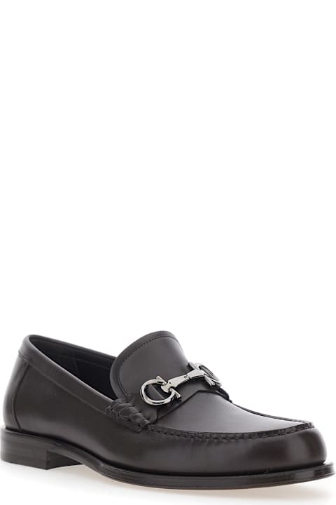 Ferragamo for Kids Ferragamo Brown Loafers With Metallic Gancini Detail On The Front In Leather Man