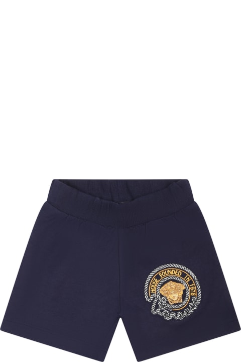 Versace Bottoms for Baby Boys Versace Blue Shorts For Baby Boy With Medusa
