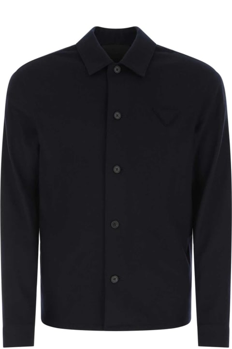 Clothing Sale for Men Prada Navy Blue Wool And Cashmere Shirt