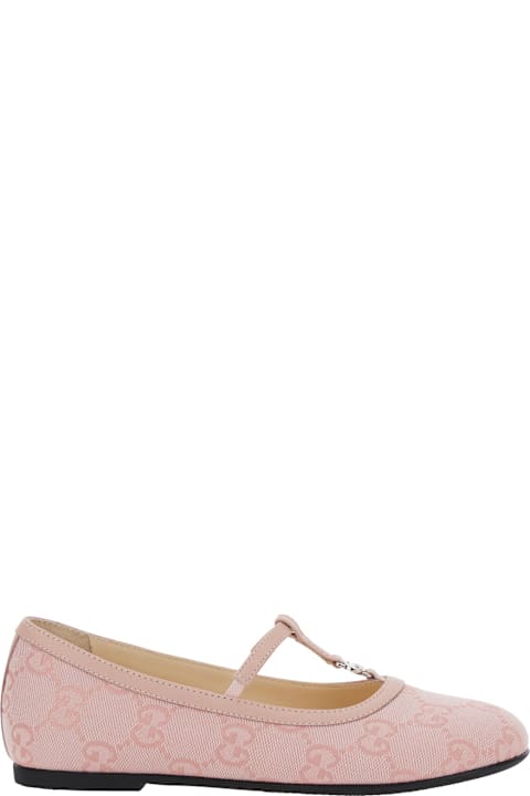 Homeware Gucci Pink Ballerinas With Metallic Logo And All-over Gg Motif In Fabric Girl