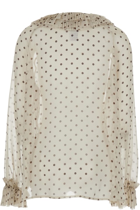 Homeware Parosh Beige Blouse With Ruched Detail On The Front And All-over Polka Dot Print In Tech Fabric Woman