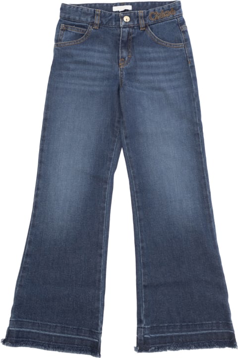 Chloé Bottoms for Boys Chloé Blue Jeans With Logo Lettering Embroidery In Stretch Denim Girl
