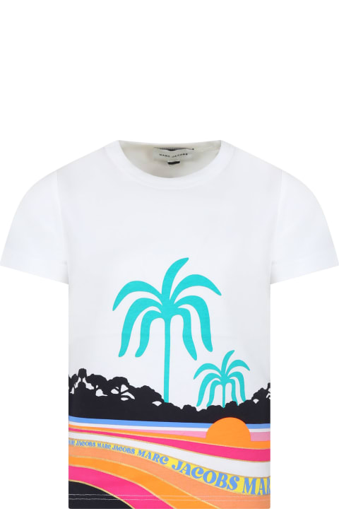 Marc Jacobs Topwear for Girls Marc Jacobs White T-shirt For Girl With Landscape Print