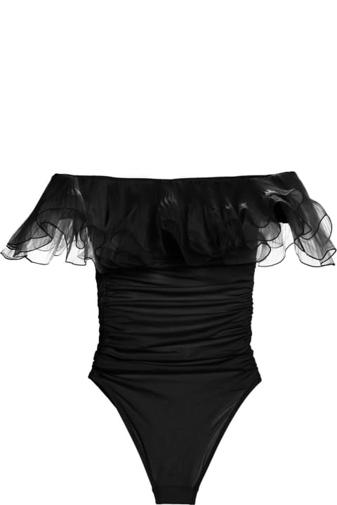 ウィメンズ 水着 Giambattista Valli One-piece Off-the-shoulder Ruffles Swimsuit
