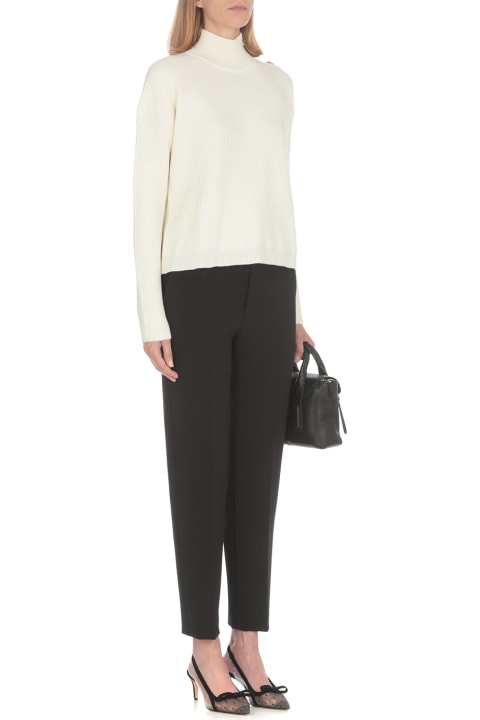 RED Valentino for Women RED Valentino White Sweater With Buttons And Tulle Point D'esprit