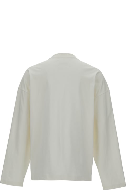 メンズ新着アイテム Jil Sander White Long Sleeve T-shirt With Contrasting Logo Print In Lightweight Cotton Man