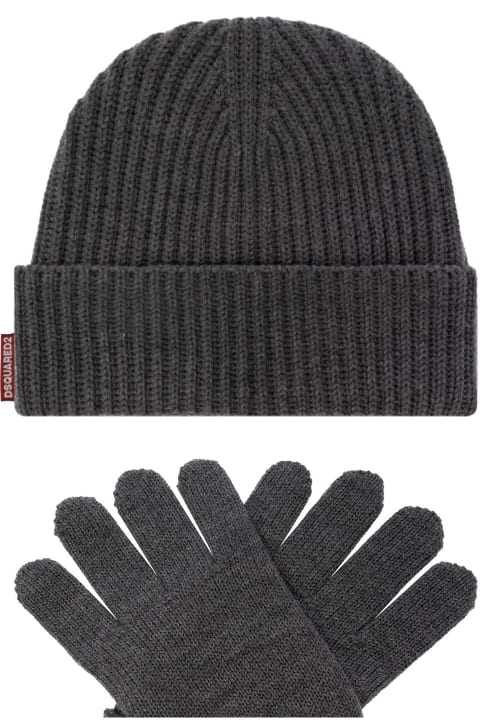 Dsquared2 Hats for Men Dsquared2 Logo Patch Beanie & Gloves