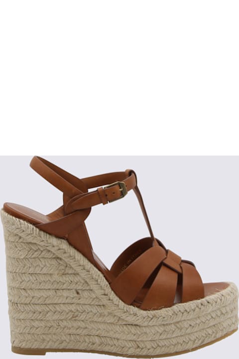 Saint Laurent Brown Leather Tribute 85 Espadrillas