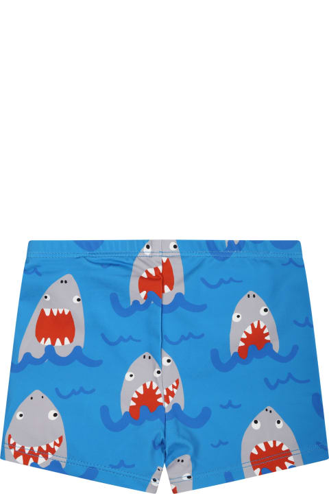 Stella McCartney Kids Kids Stella McCartney Kids Light Blue Boxer Shorts For Baby Boy With All-over Shark Print