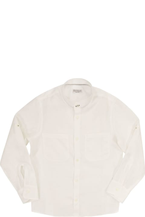Linen Shirt With Mandarin Collar And Pockets
