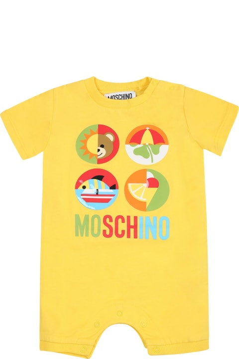 Bodysuits & Sets for Baby Boys Moschino Yellow Romper For Baby Boy With Logo And Print