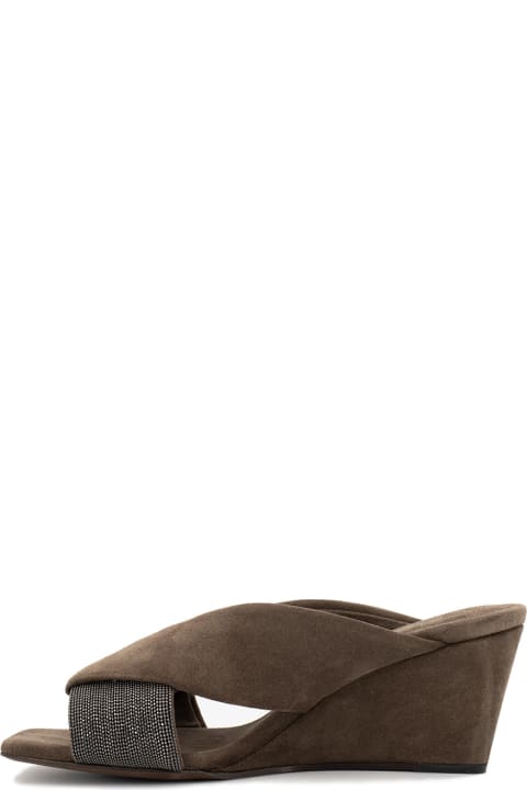 Shoes for Women Brunello Cucinelli Suede Wedge Mules