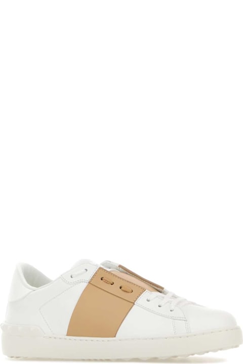 Valentino Garavani White Leather Open Sneakers With Camel Band