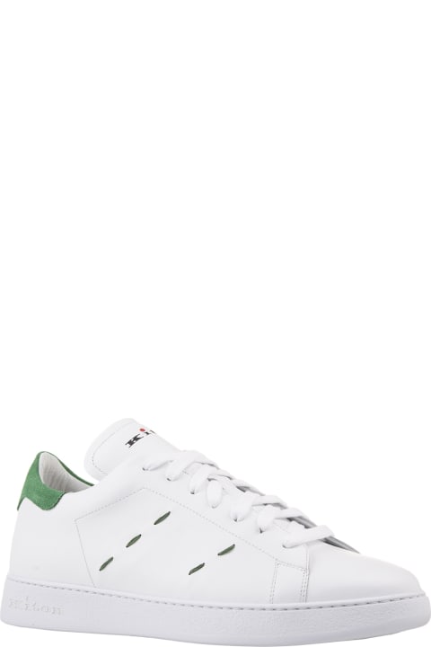 Fashion for Men Kiton White Leather Sneakers With Green Details