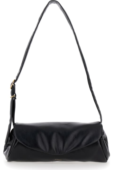 Shoulder Bags for Women Jil Sander 'cannolo Padded Big' Black Shoulder Bag With Embossed Logo In Padded Leather Woman