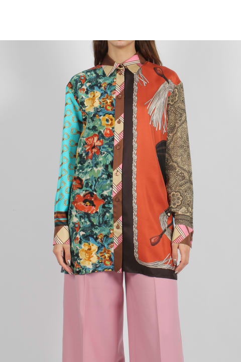 Gucci Sale for Women Gucci Heritage Patchwork Print Silk Shirt