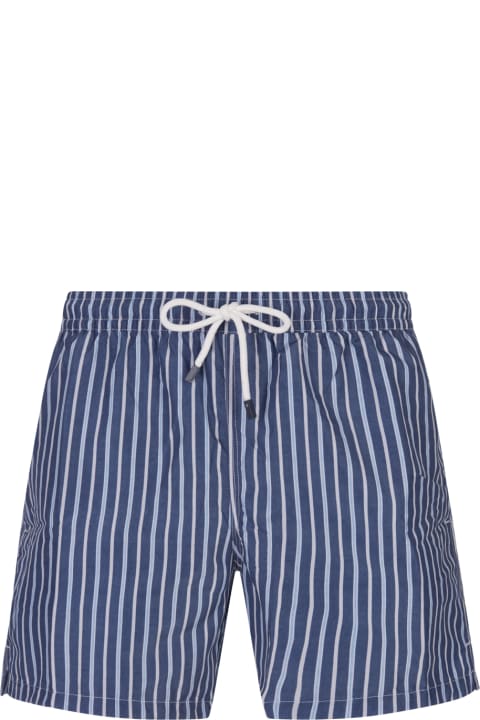 Fedeli for Men Fedeli Dark Blue Striped Swim Shorts