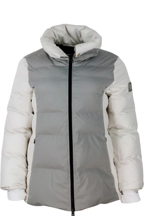 Chalet Collection Down Jacket In Two-tone Technical Fabric With Openable Collar And Zip Closure