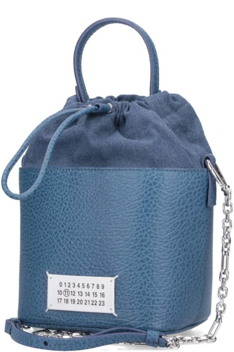 Bags Sale for Women Maison Margiela '5ac' Small Blue Bucket Hat With Chain Shoulder Strap In Grained Leather And Cotton Canvas Woman Maison Margiela