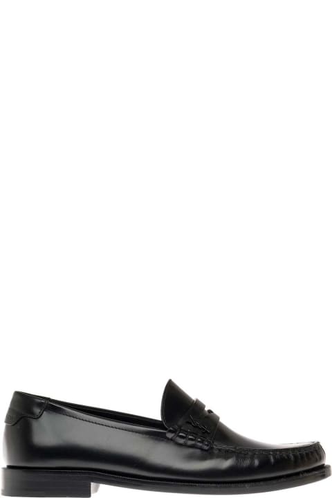 Monogram Black Leather Loafers Saint Laurent Woman