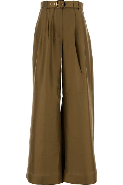 Homeware Zimmermann Olive Green Satin Crush Wide-leg Pant
