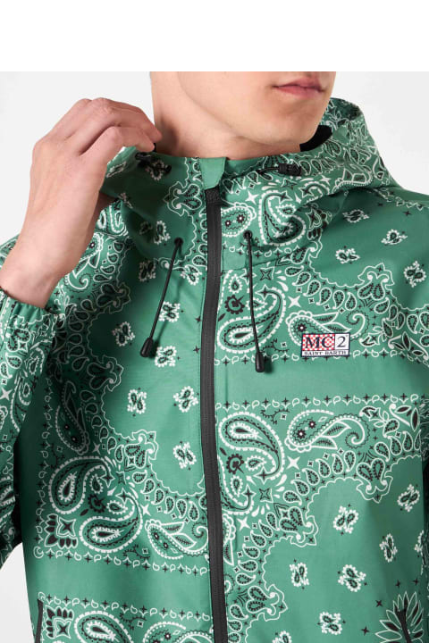 Homeware MC2 Saint Barth Man Hooded Lightweight Windbreaker With Bandanna Print