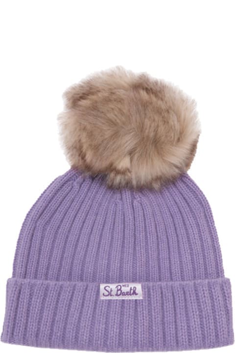 MC2 Saint Barth Accessories for Women MC2 Saint Barth Girl Hat With Pompon And Snow Angel Embroidery
