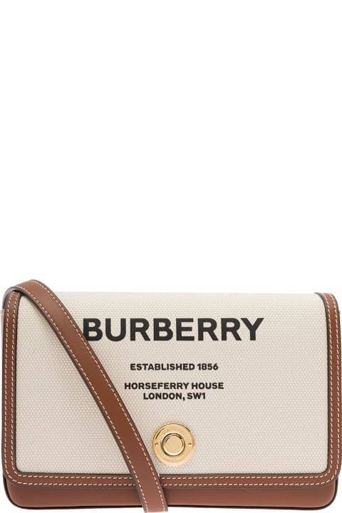 'new Hampshire' Brown And White Shoulder Bag With Logo Lettering Print In Cotton Blend Woman