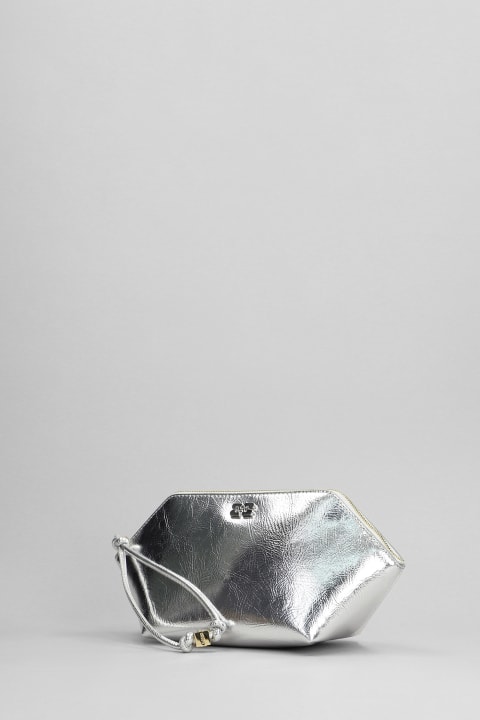 Clutches for Women Ganni Bou Zipped Clutch In Silver Leather