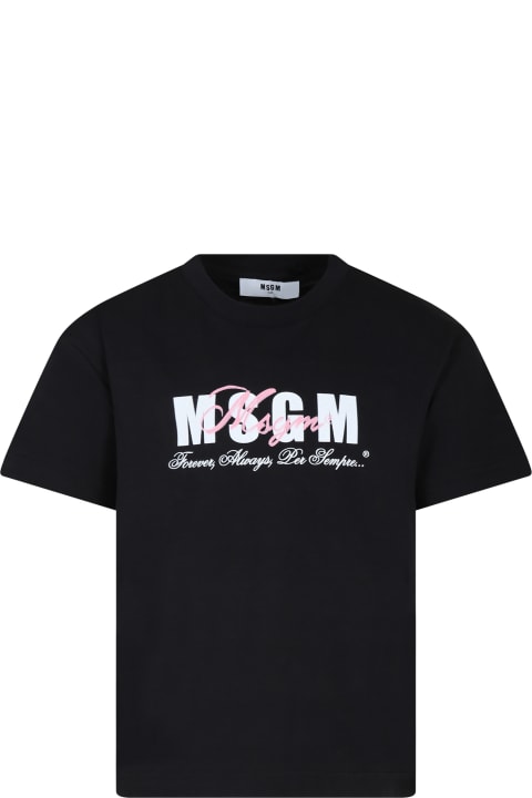 MSGM for Kids MSGM Black T-shirt For Girl With Logo